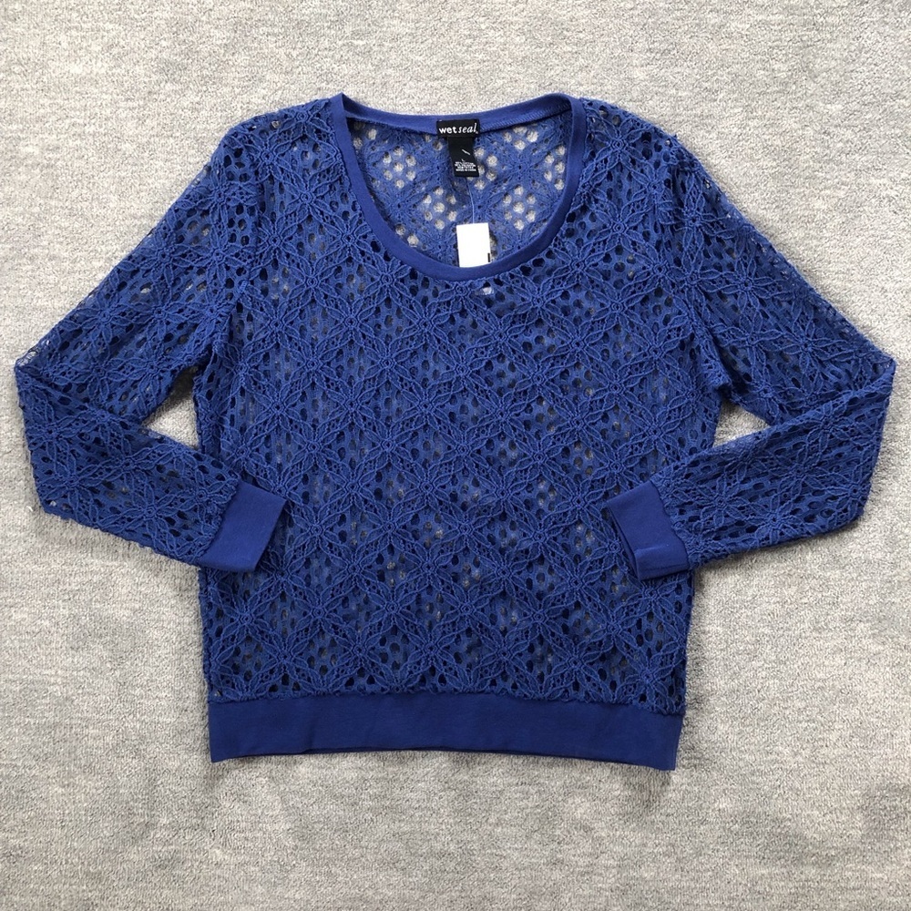 Wet Seal NWT Blue Open Lace Floral Top